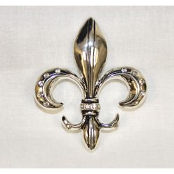 Metallic Silver Rhinestone Fleur de Lis Brooch / Pin
