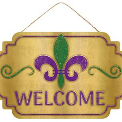 12.5in Wooden Welcome Sign with Fleur de Lis Design