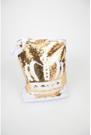 White/ Gold Flip Sequin Tote/Bag with Crown Design