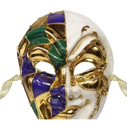 9.75in Tall Mardi Gras Masquerade Half Checkered Full Face Mask