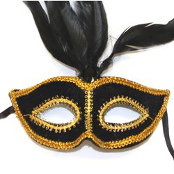 Black and Gold Feather Felt Mask