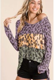Mardi Gras Leopard Print T-shirt Long Sleeve Large