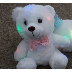 5in White Light Up Plush Bear