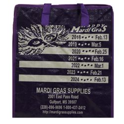 21in Height x 15 1/2in Length x 10 1/4in Width X-Large Bag With Zipper w/ Mardi Gras Supplies Artwork