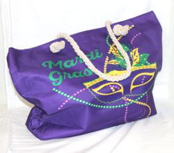 21in x 15in Purple Mardi Gras Tote Bag with Mask Design