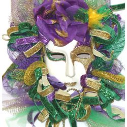 Mardi Gras Doll Decoration with Flower, Glitter and Deco Mesh Accents