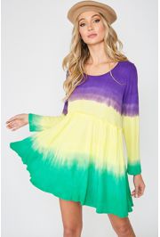 Mardi Gras Tie Dye Knit Dress/Tunic/ Top Size Large 