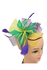 Mardi Gras Mini Headband w/ Mesh and Feather Accents