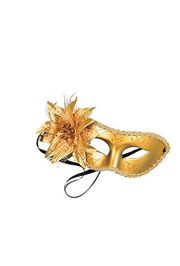 Metallic Gold Mardi Gras Eye Mask with Flower on the side