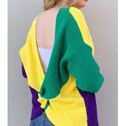 Mardi Gras Pullover/ Sweater Open Back Size Medium/ Large 