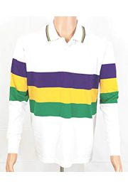 Unisex White Mardi Gras Rugby Style T-Shirt W/Long Sleeve/Collar Small Size