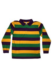 Unisex Mardi Gras Rugby Style T-Shirt W/Long Sleeve/Collar Medium Size