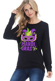Mardi Gras T-shirt/ Top with Mask and Fleur de Lis Design Size Large