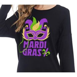 Mardi Gras T-shirt/ Top with Mask and Fleur de Lis Design Size Large