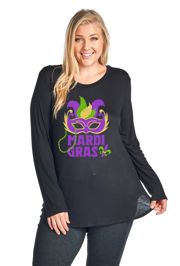 Mardi Gras T-shirt/ Top with Mask and Fleur de Lis Design Size 1XL 