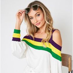 Mardi Gras Off Shoulder T-shirt/ Blouse/ Top Size SMALL