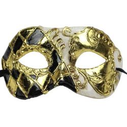 6.5in wide x 5.75in tall Black and Gold Check Eye Mask