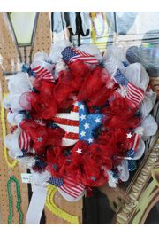 Patriotic Mesh Ribbon Square Wreath