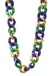 33in - 36in Jumbo Link Chain Necklace in Mardi Gras Colors: Purple/ Green/ Gold 