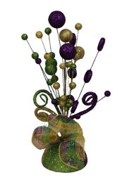 13.5in Mardi Gras Centerpiece with Purple/ Green/ Gold Deco Mesh Ribbon Decor 