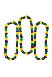 36in Plastic Mardi Gras Tri-Color Leis: Purple/ Green/ Gold