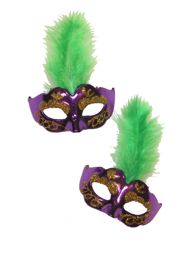 3.5in Tall x 1.5in Wide Mini Mardi Gras Purple and Gold Feather Masks - Napkin Holder
