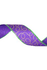 2.5in x 30ft Purple Satin w/ Gold and Green Accents Mardi Gras Ribbon