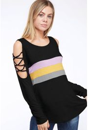 Long Sleeve Cross Strap Black Mardi Gras Top/ T-Shirt Size Small