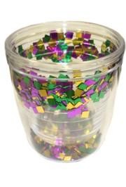 12oz Plastic Double Lined Cup w/ Purple/ Green/ Gold Confetti Inside