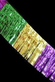 12ft x 12in Metallic Purple Green and Gold Section Fringe