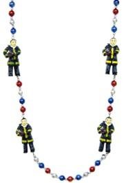 42in  Polyresin/ Ceramic Fireman Necklace w/  Metallic Red/ Blue/ Silver Beads