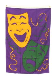 2ft x 3ft Purple/ Green/ Gold Mardi Gras Comedy/ Tragedy Face Banner