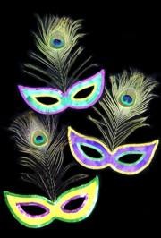 Assorted Purple Green and Gold Masquerade Mask with a Peacock Feather
