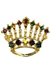 1 1/2inTall  x 1 1/2in Wide Purple/ Green/ Gold Crown Pin/ Brooch w/ Rhinestones