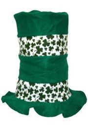13in St Patrick's Day Green/ White Shamrock/ Clover Stove Top Hat 