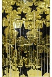8ft Long x 3ft Wide Gold w/ Black Metallic Star CleamN Curtain