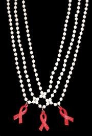 36in 7.5mm White Pearl Beads w/ Red Ribbon