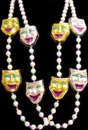 42in Comedy/ Tragedy Face w/ Pearl Beads and Purple/ Green/ Gold Spacers