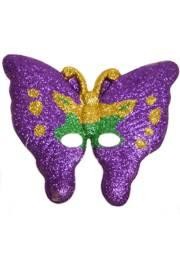 11in x 12in Plastic Purple/ Green/ Gold Butterfly Glitter Mask