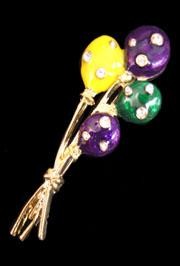 2.5in x 1in Purple/ Green/ Gold Balloons w/ Rhinestone Pin/ Brooch