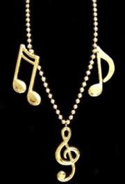 36in 10mm Met Gold Bead w/ 3 Big Musical Notes