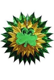 15in St Patrick's Day Metallic Gold/ Green Shamrock/ Clover Hanging Fan Burst 