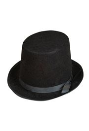 6in Tall Black Felt Top Hat With Band