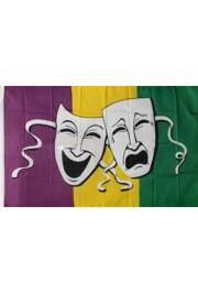 3ft x 5ft Purple Green Gold Striped Polyester Mardi Gras Flag w/ Comedy/ Tragedy Faces