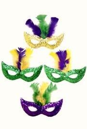 Sequin Mardi Gras Masquerade Mask with Feather