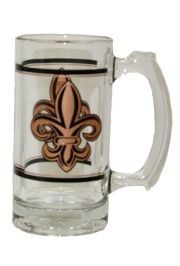 5 1/2in Tall 12oz. Glass Stein/ Beer Mug w/ Fleur-De-Lis Design