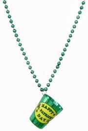 33in 7 mm Metallic Green Bead w/ St Patrick's Day Plastic Shot Glass w/ Stickers 