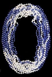 33in 7mm Round 4 Section Metallic Blue/ White Pearl Beads 