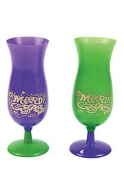 16oz 8in Plastic Purple/ Green Mardi Gras Hurricane/ Cup Glass