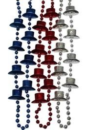 36in Metallic Red/ Blue/ Silver Top Hat Beads
